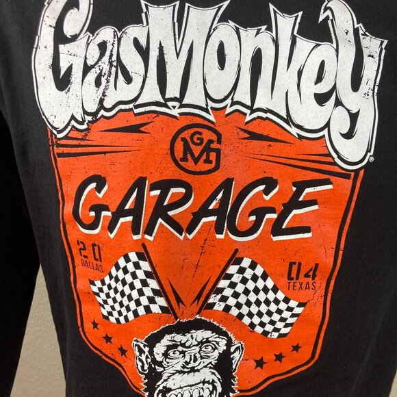 GasMonkey Garage Long Sleeve Graphic Black Checkered Sleeves T-Shirt Size L USA - Picture 5 of 10